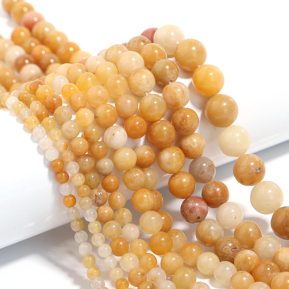 Louleur 1 Strand Natural Stone Beads Yellow Aventurine Jade Beading for DIY Bracelet Necklace Jewelry Accessories