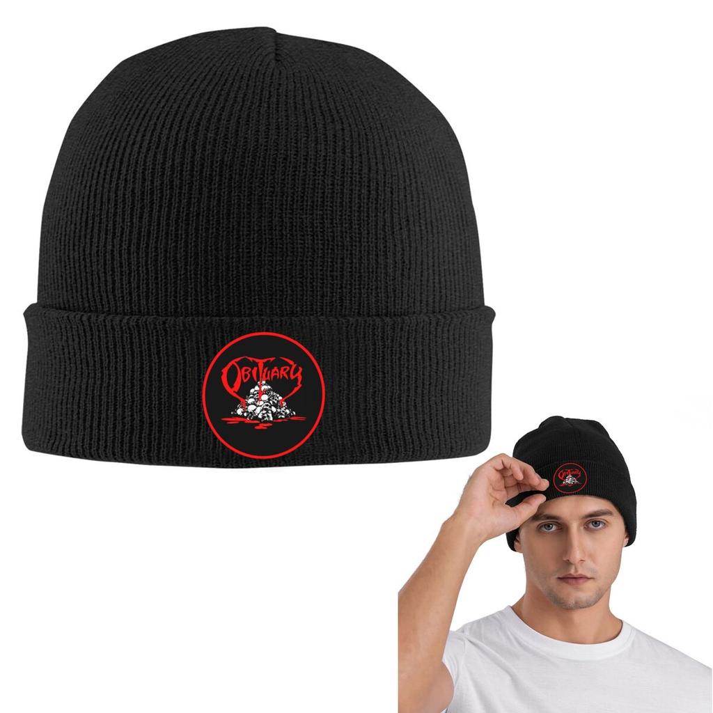 Obituary Band Logo Death Metal Trucker Warm Knitted Cap Hip Hop Bonnet Hat Autumn Winter Outdoor Beanies Hat for Men Women Adult