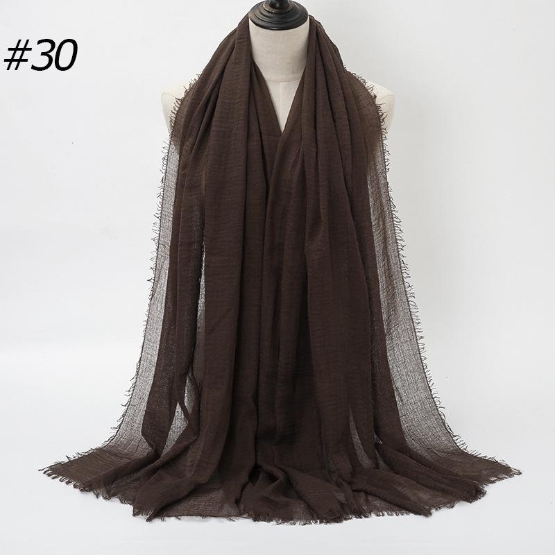 Solid Color Wrinkled Cotton-Linen Feel Women's Headscarf with Fur Edge