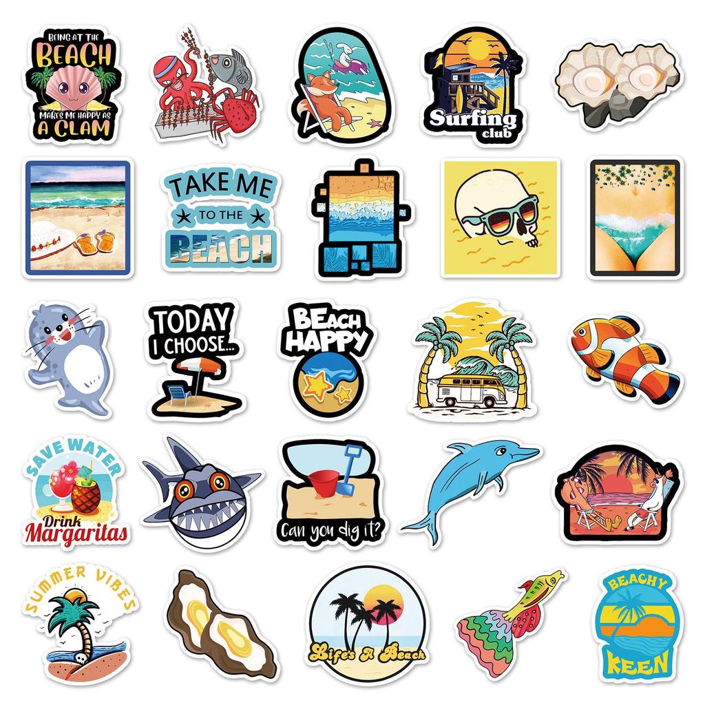 50 Ocean-Themed Children's Stickers: Cute Cartoon Animals for Suitcases, Diaries, Cars - Waterproof Decoration