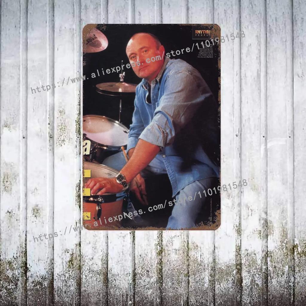 Phil Collins Drummer Metal Decor Poster Vintage Tin Sign Metal Sign Decorative Plaque for Pub Bar Man Cave Club Wall Decoration