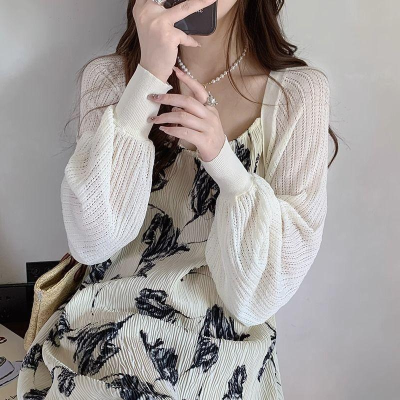 

Летний женский кардиган из французского ледяного шелка, вязаный, для защиты от солнца, верхняя одежда, шаль, тонкое пальто, жилет, накидка M