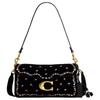 Tigrado 26 Logo Bordado Decoração Floral Bolso Externo com Zíper Bolsa de Couro Média Bolsas Femininas Preto CCW94-B4BK
