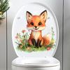 Floral Fox Cub Toilet Stickers, Waterproof Self-Adhesive for Bathroom Decor, Cute Animal Decals
