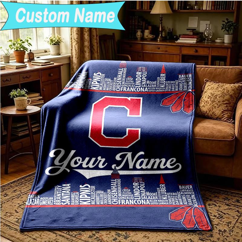 1PC Custom Name Blanket Indians Football Flannel Blankets Patterns Throw Blanket All-Season Soft Gift for Couch, Bed, Camping, Birthday Gifts
