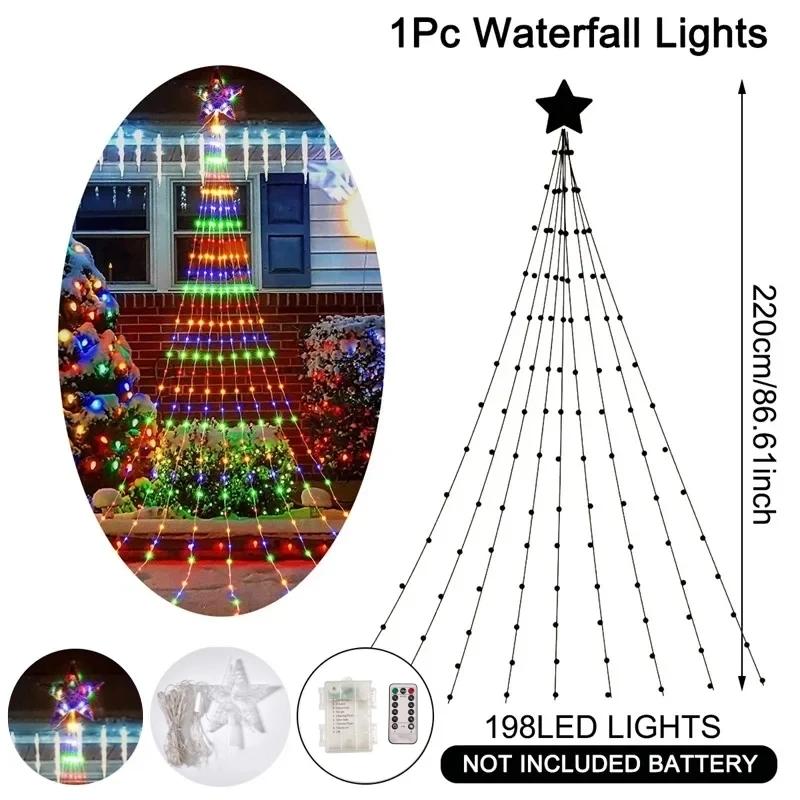 Guirxiété Lumineuse Cascade De Noël Dégradée Avec Topper Star, Décorations D'arbre De Noël Pour La Maison, Nouvel An, 2024, 2025