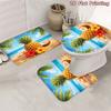 4Pcs 2D Flat Tropical Beach Shower Curtain Set with Non-Slip Bath Mat, Toilet Lid Cover, Contour Rug & 12 Hooks, Bathroom Decor