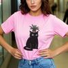 Black Cat Potted Cartoon Printed Short Sleeve Round Neck SpringSummer Versatile Fashion Womens Tshirt