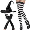 Halloween New Witch Hat Cosplay Set for Adult Black Folds Wizard Hat with Striped Socks & Long Gloves Great Headgear Decor Props