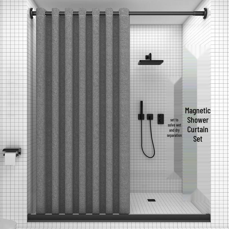 Pine Green Printed Shower Curtain with Telescopic Rod