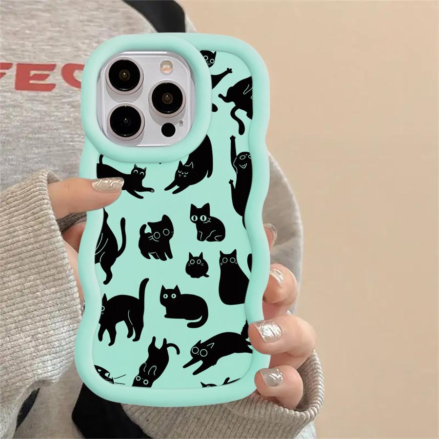 Black Cat Cartoon Soft Phone Cover Case for iPhone 16 Pro Max 11 17 Air 15 Plus 12 14 8 XR 13