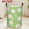 1pc Laundry Basket, Green Background with White Flower Simple Floral Pattern Dirty Clothes Basket, Multi-Purpose Storage Basket, Suitable for Home Dec