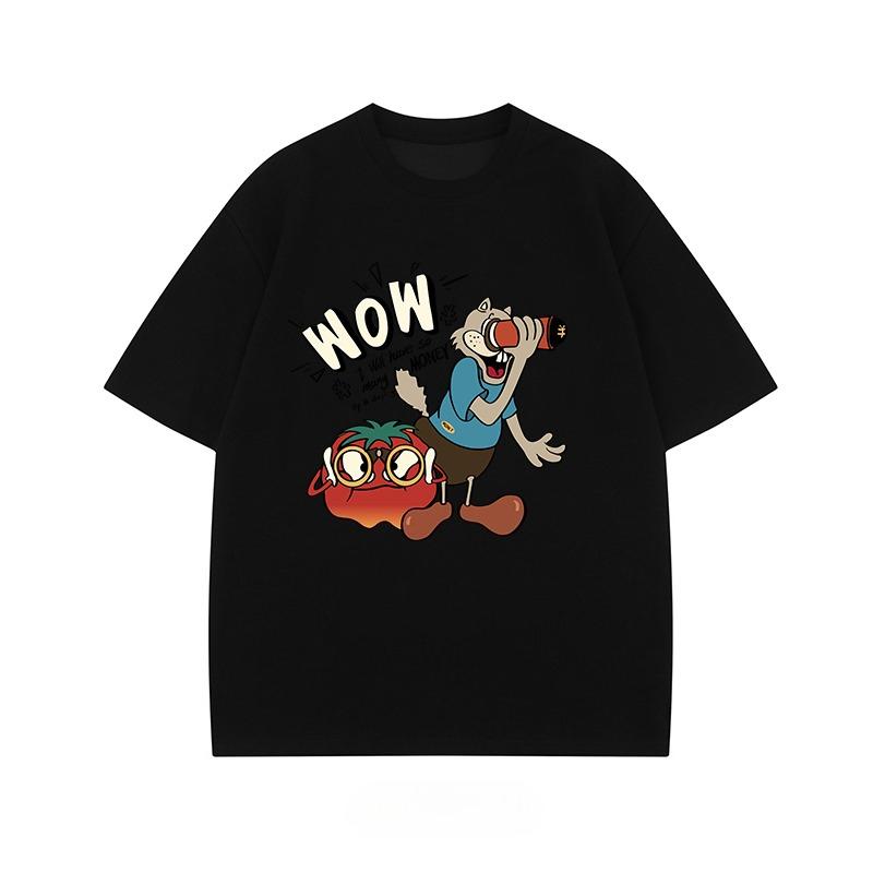 New American creative cartoon printed cotton T-shirt for summer 2025 loose and casual short-sleeved men's and women's tops