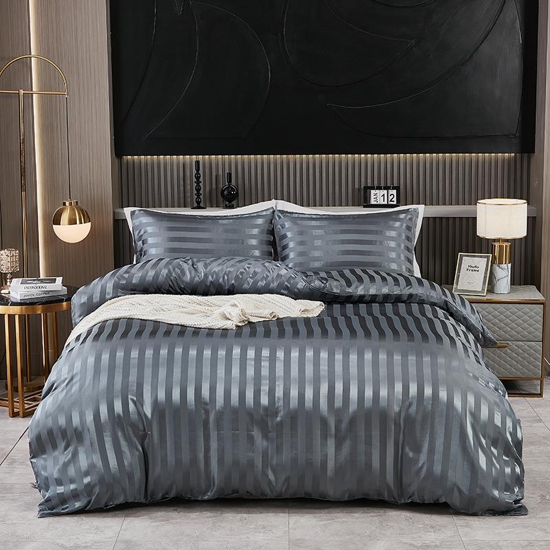 Satin Faux Silk Striped Duvet Cover Set High-Quality Solid Smooth Summer Cooling Comforter Sets Adult Soft Bedclothes for Home
