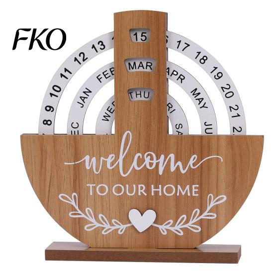 Desktop Calendar with No Battery Wooden Perpetual Calendar, Manual Rotating Desk for Home Office Accessories Men Decor, Creative Natural Wood