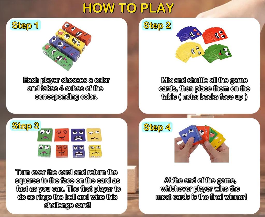 Face Changing Magic Cubes Game,Expression Matching Block Puzzle with Bell, Educational Building Toy for Adults
