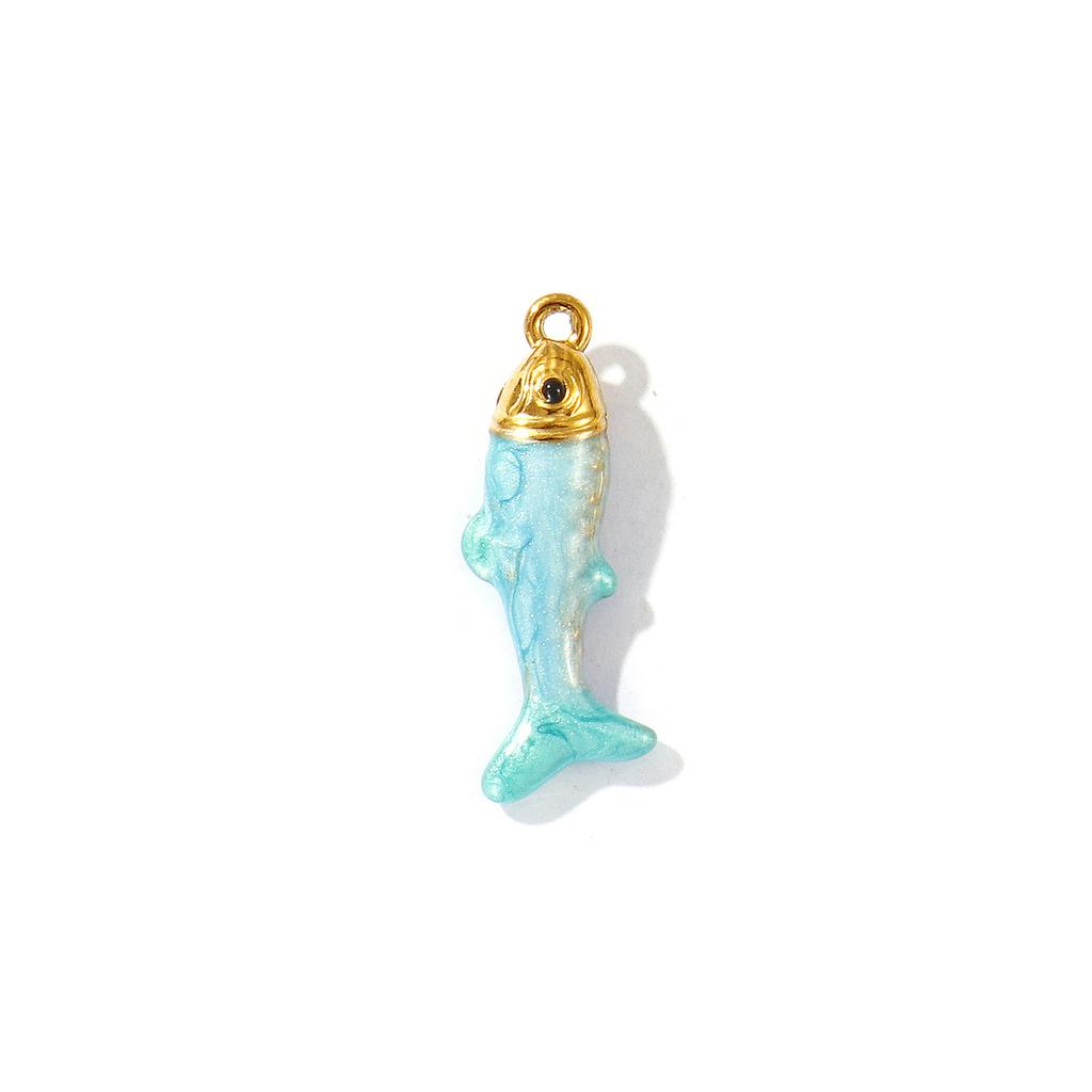 2 PCs Ocean Charms 18K Gold Plated Enamel Fish Shaped 304 Stainless Steel Pendant For DIY Necklace Jewelry Making Findings