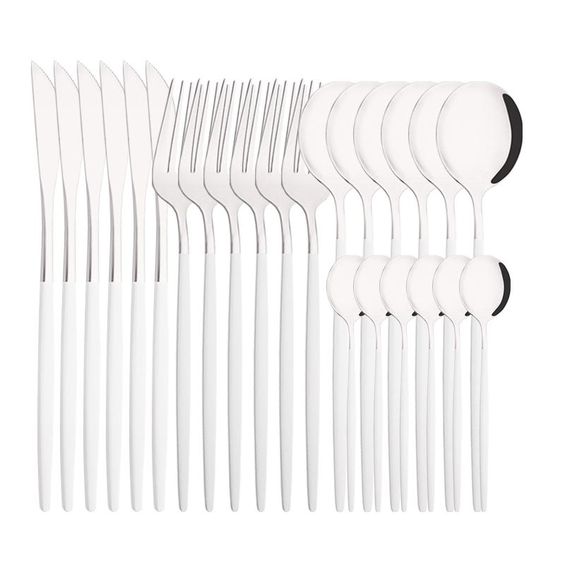 6People Luxury Gold Dinnerware Set Stainless Steel Tableware Set Knife Fork Spoon Flatware Cutlery Set Silverware Bright Light