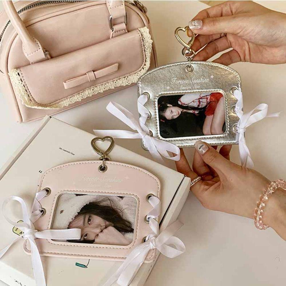 DIY PU Photocard Holder Ribbon Bus Card Holder Cute Balletcore  Photocard Holder  School