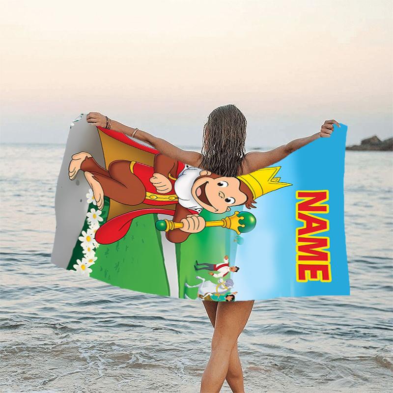 1pc Curious George8 Beach Towel with Custom Name, Beach/Swimming/Bath/Picnic/Camping Towel, Suitable for Seaside Beaches