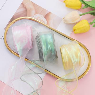 Sheer Tulle Ribbon 3.8 Yards Craft Decorative Ribbon Iridescent Tulle Ribbon Roll for Flowers Wedding Invitations Gift Wrapping
