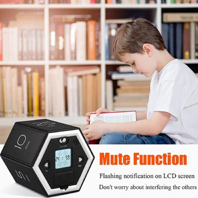 Rotating Pomodoro Timer 5-60 Mins LED Display Slide Switch Hexagon Desk Flipped Productivity Timer Vibration Mute Alarm for Work Study Kitchen