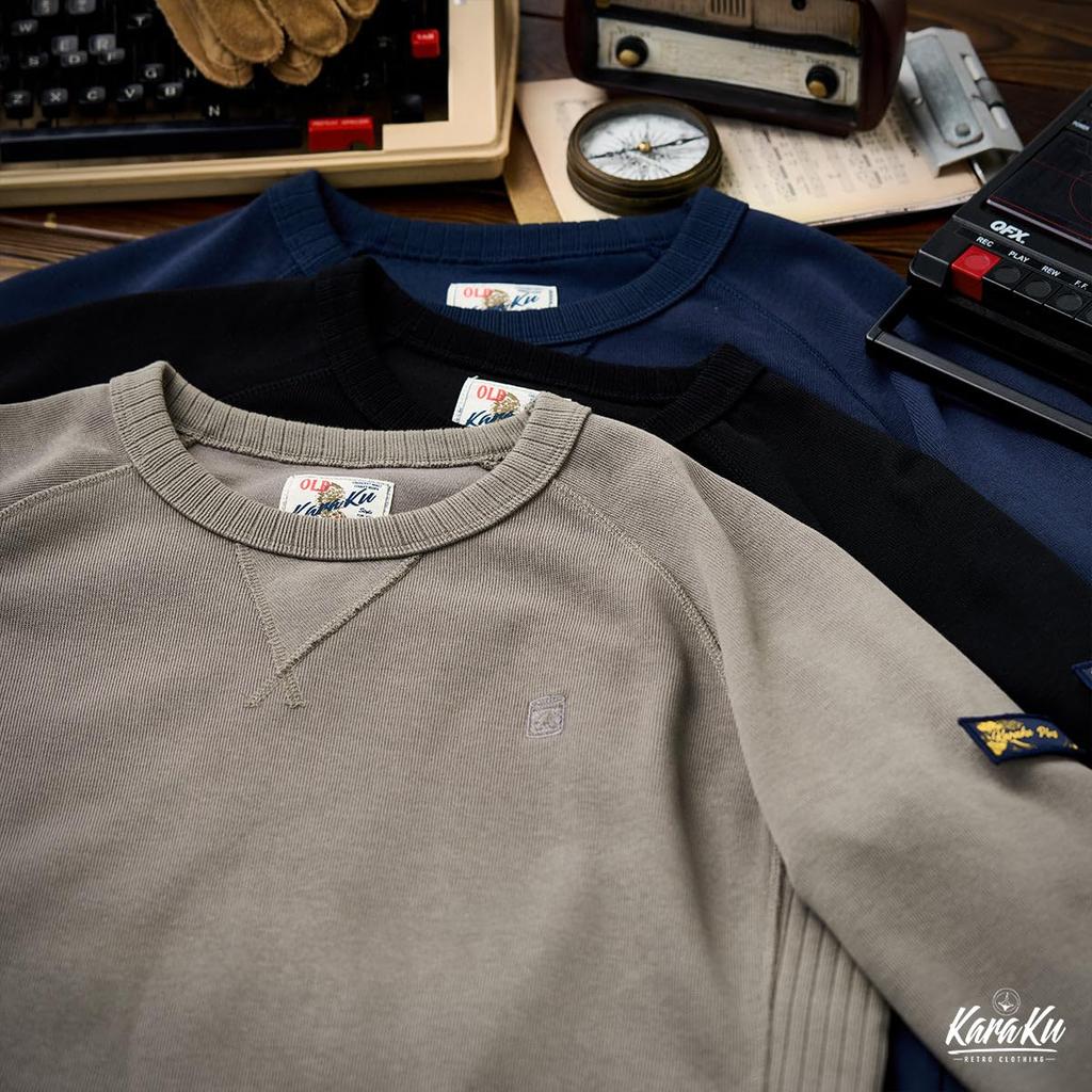 Long Sleeve Embroidered Cotton Crew Neck Loose Oversized Round Ribbed Crew Neck Size XL [karaku] Men's 100% Sweatshirt, Basic, Fit, Silhouette,