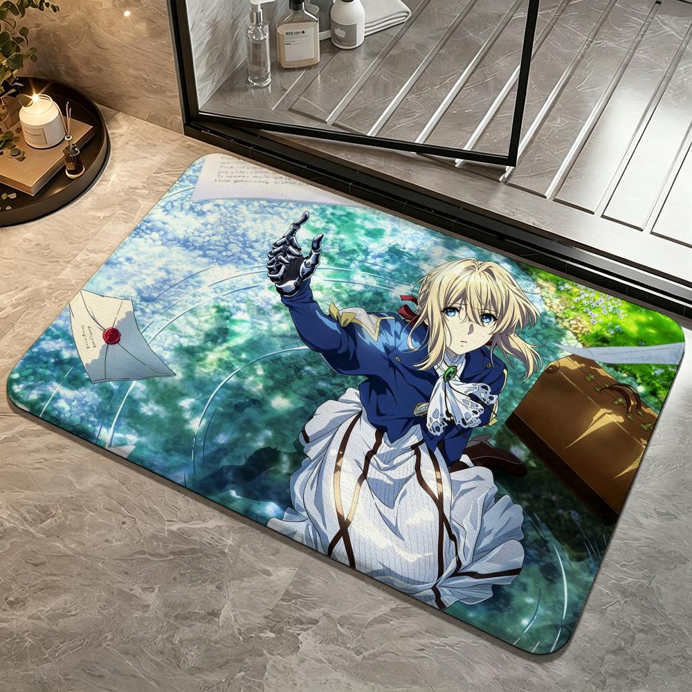 Anime-Violet EvergardenS Floor Mat Bedroom Carpet, Bathroom Foot Mat, Doormat, Non-Slip Absorbent Multi-Use