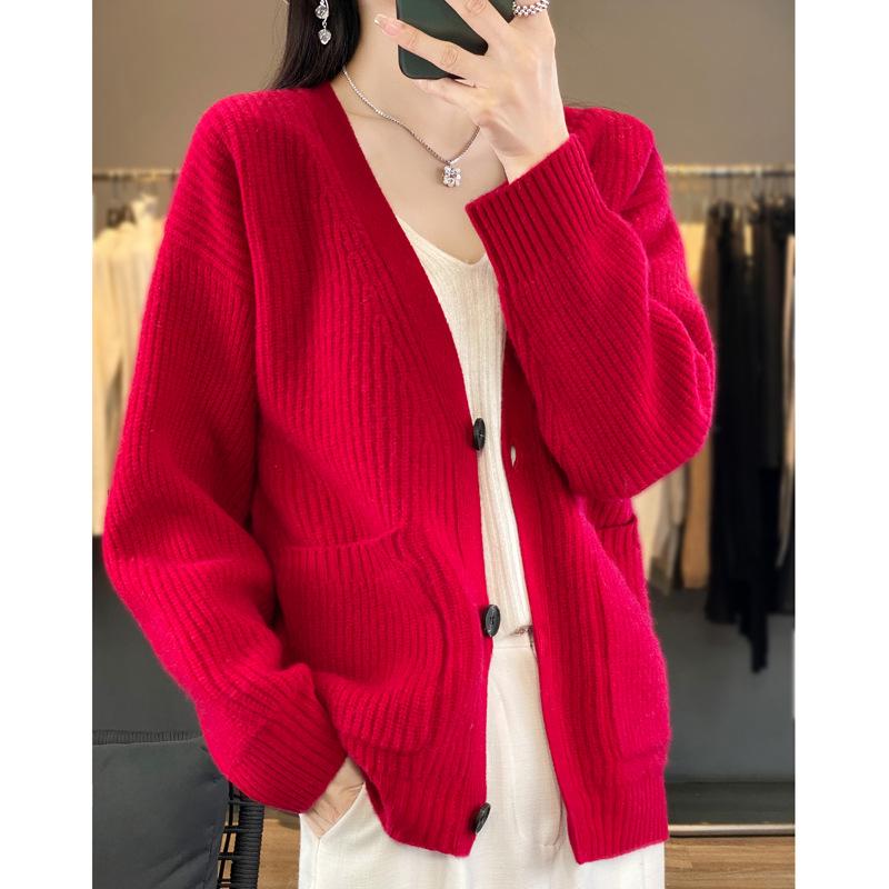 European Women's Winter Sweater - 100% Pure Wool Cardigan, Cashmere Knitwear, Short Coat