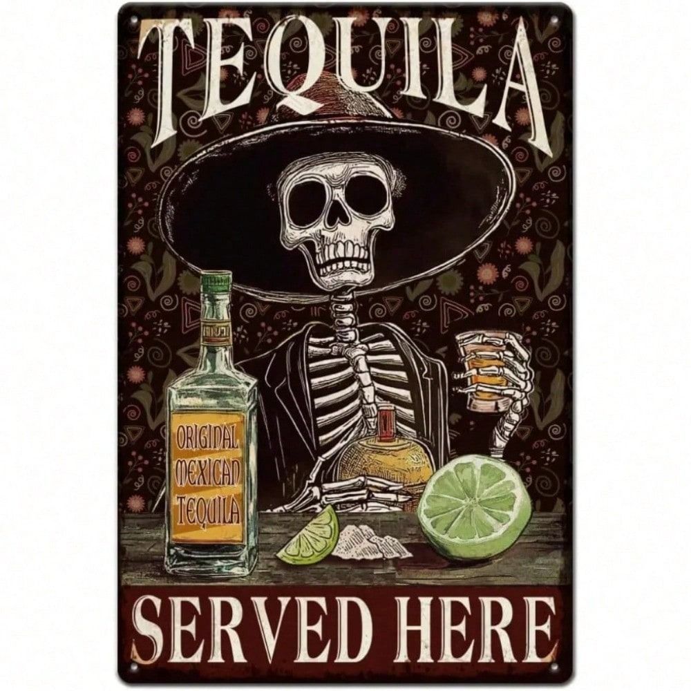 Metal Poster Wall Art, Vintage Skull Tin Sign, Bar Pub Decor