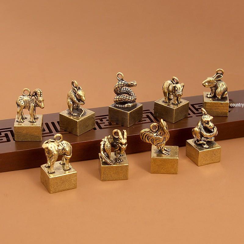 Porta-chaves Selo de Latão do Zodíaco Chinês: Pingente Retrô e Presente Criativo