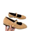 Fashion Autumn Retro Brown Mary Janes Shoes Round Toe Flannel Flats with Buckle True To Size Fashionable for Casual Wear High-Concerned