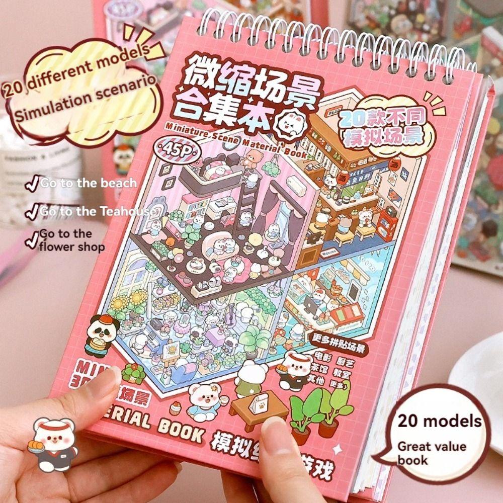 20in1 Landscape Sticker Book Cartoon Cute Cabin Scene Decorative Decals Free Combination DIY Miniature Scene Scrapbook Kit Girl