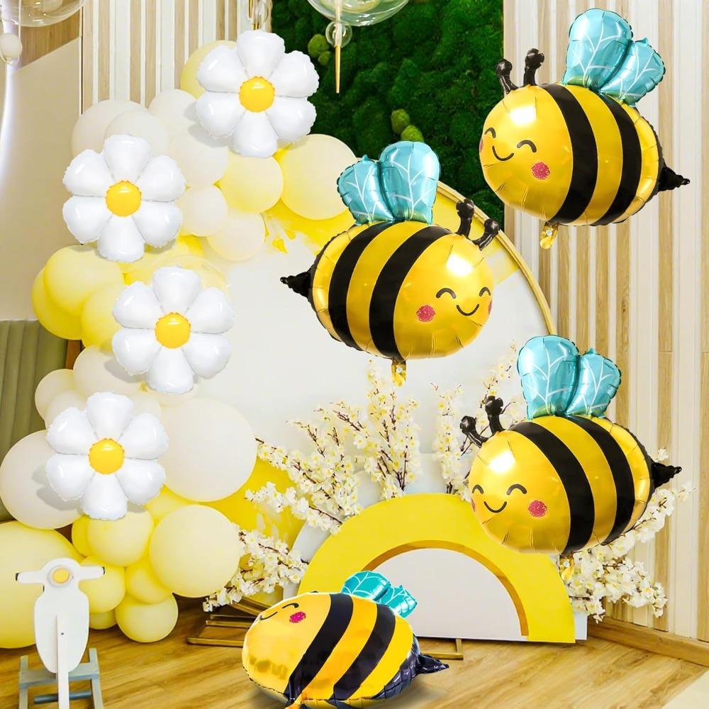 8pcs Cute Bee Balloon Arch Kits Sweet Bee Balloons and Daisy Flower Balloons for Spring Animal Themes Birthdays Outdoor Wedding Party Decorations