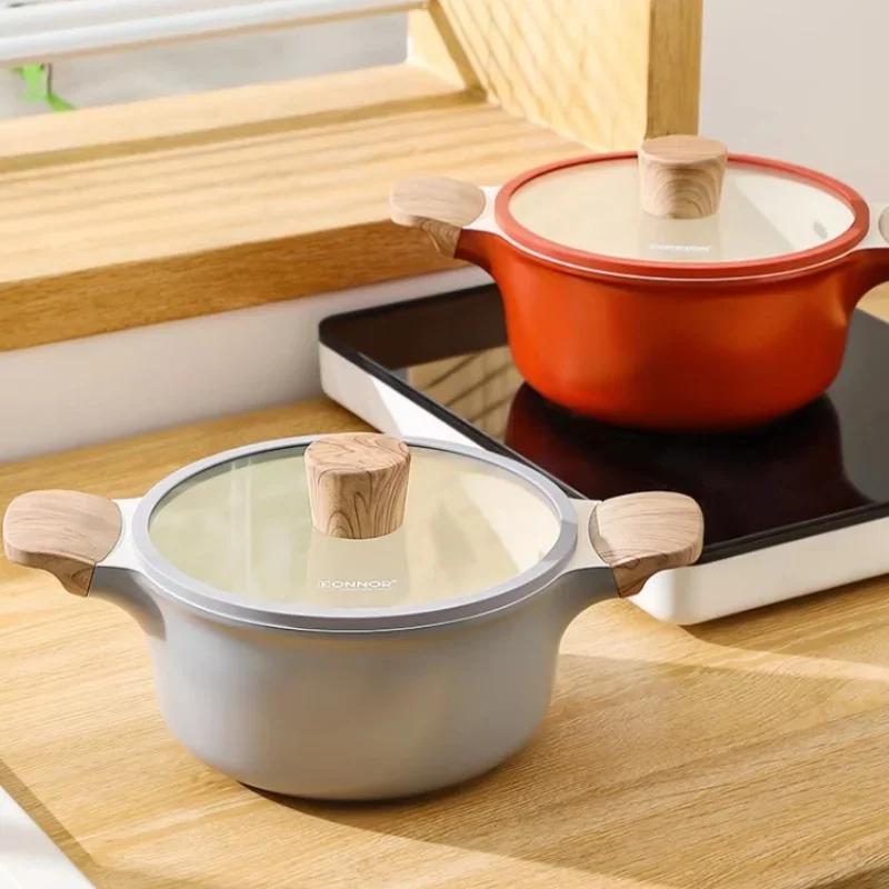 DONNOR Non Stick Pan Thickened Double Ear Stock Pot Large Capacity Household Cooking Pot Stewing Pot kitchen Universal Soup Pot