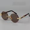 Vintage Round Sunglasses Men Fashion Crystal Dark Green Lens Rimless Shades Women Retro Trendy Brand Luxury Design Sun Glasses
