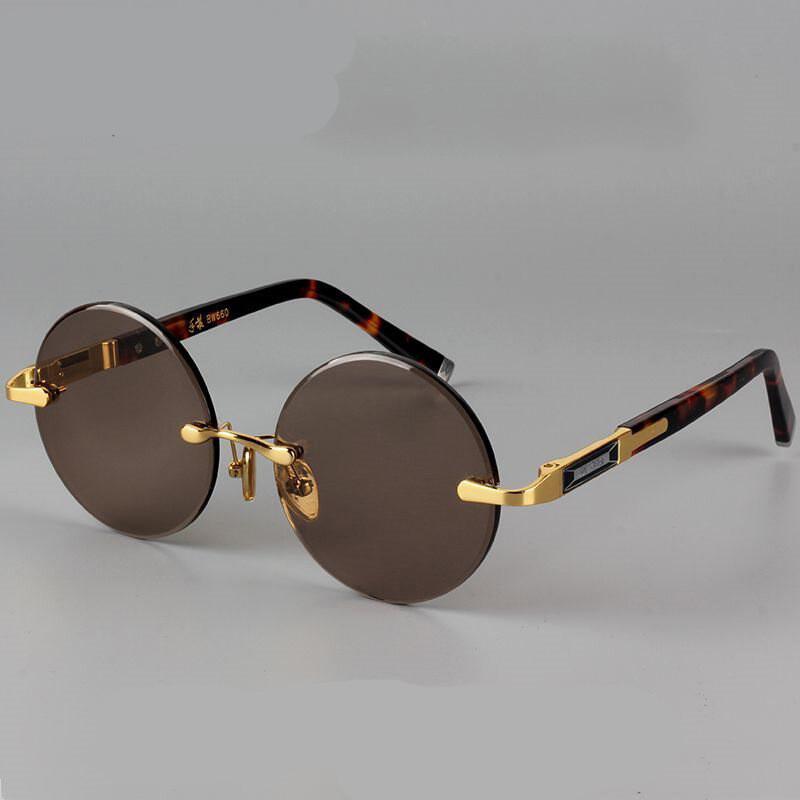 Vintage Round Sunglasses Men Fashion Crystal Dark Green Lens Rimless Shades Women Retro Trendy Brand Luxury Design Sun Glasses