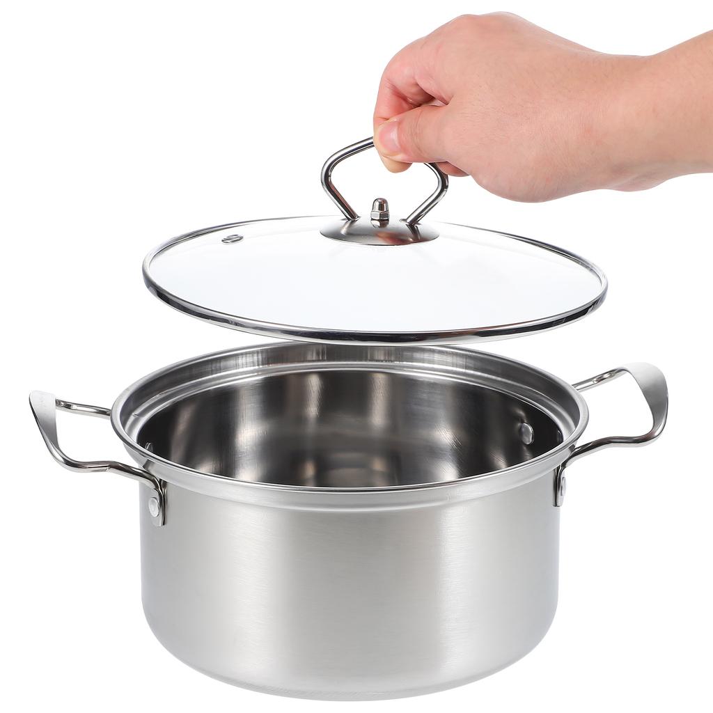 5 Sets Oven Pot with Lid Stainless Steel Double Ear Soup Pans Large Saucepan Pasta Kitchen Supply