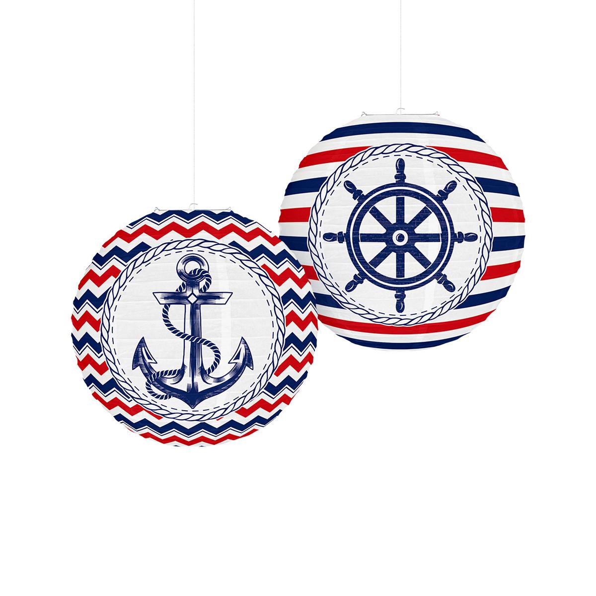 

2Pcs Navigation Theme Anchor Rudder Paper Lanterns Hanging Ornament Background for Summer Ocean Beach Birthday Party Decor