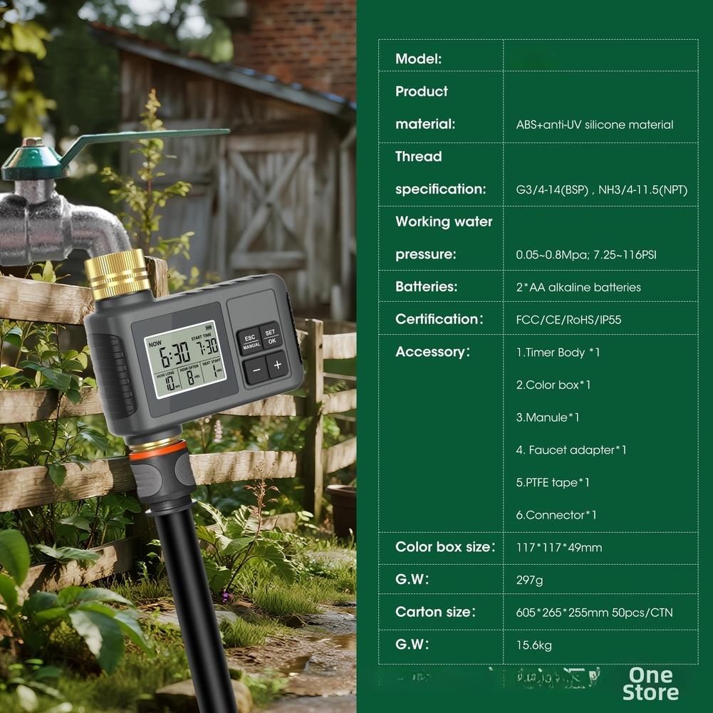 

Smart Automatic Water Timer with Brass Outlet for Lawn For Garden Irrigation Controller Rain Delay Up to 7 Days 2xAA Batteries China Mainland