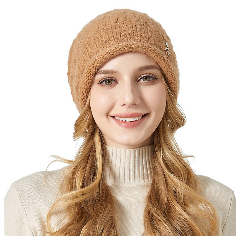 Pălărie tricotată Pălărie de iarnă cu două straturi groase de blană de iepure Pălărie caldă pentru femei în aer liber