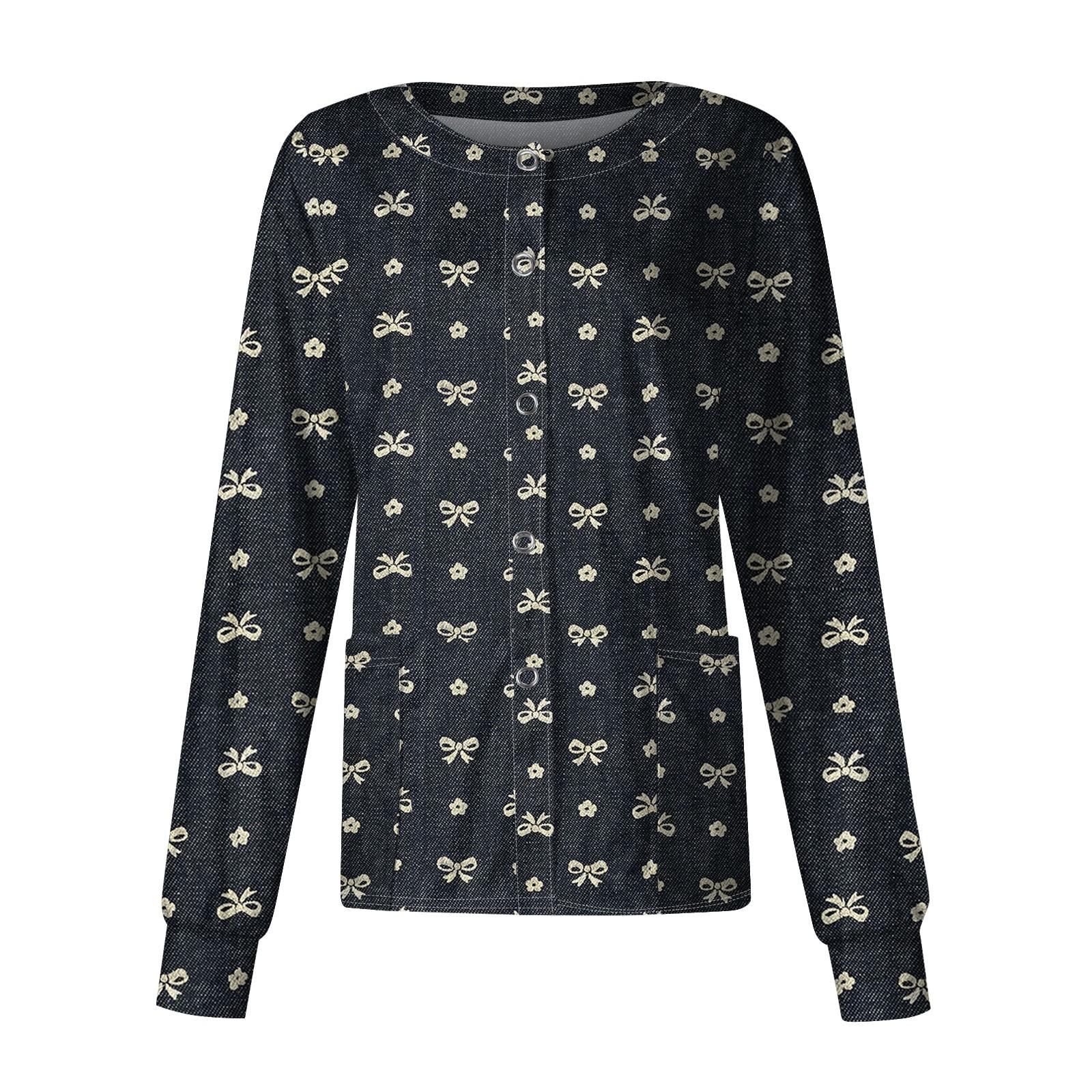 

Women s Casual Long Sleeve Single Breasted Bow Printed Clothing Cardigan Top XXL чёрный