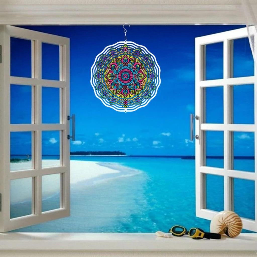 2D Mandala Wind Chime Rotating Art Ornament for Garden Yard and Home Decoration Outdoor Hanging Decor Indoor Meditation Space
