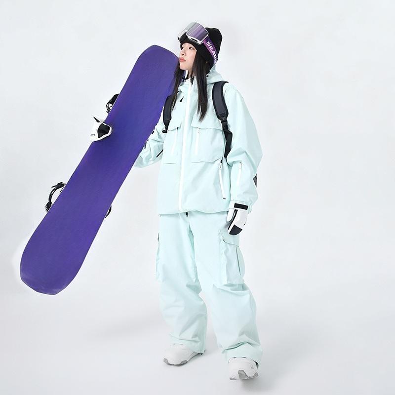 Ski Suit for Men and Women Hooded Ski Jacket and Pants Set Waterproof Breathable Loose Fit Snowboarding Suit Winter Outdoor Windproof Baggy Snow Suit