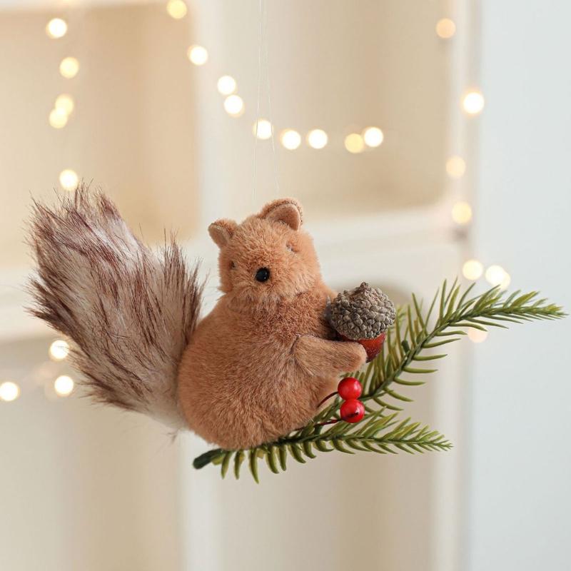 Cartoon Squirrel Hanging Decoration With Pinecone Accent Holiday Decoration For Christmas Gifts