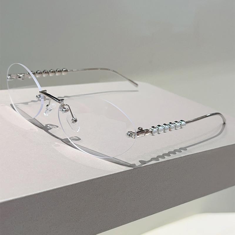Rimless Oval Sunglasses with Pearls Women Stylish Vintage Decor Shades New Trendy Luxury Brand Design Casual Sun Glasses