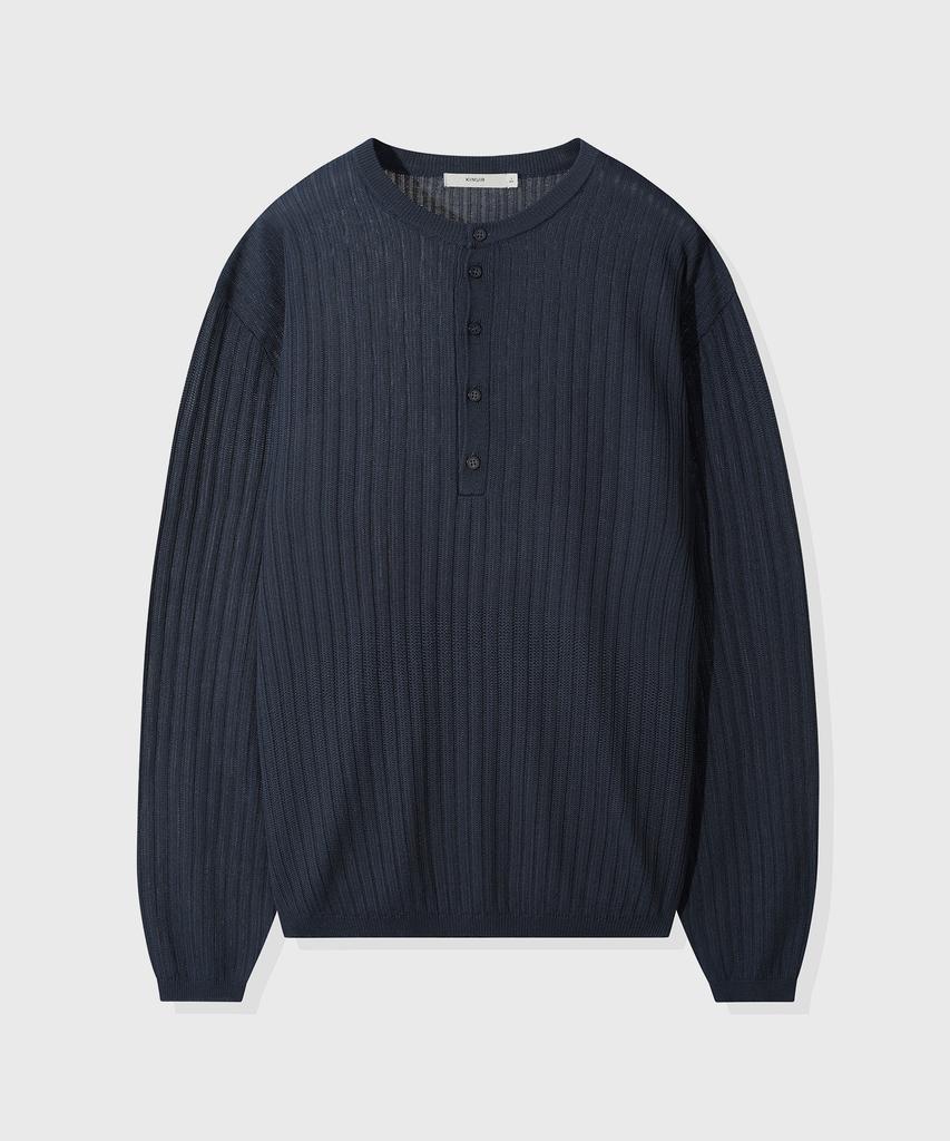 KIIMUIR Washable Cool Touch Henley Neck Crop Knit_Navy