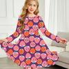 Mädchen Freizeitkleid mit Früchte-Print Rundhalsausschnitt Langarm Kinder Prinzessinnenkleid