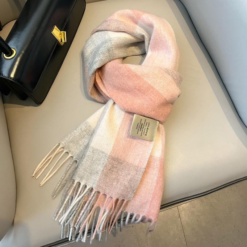 Small fresh white plaid scarf WO100 wool scarf women's winter warm scarf birthday gift