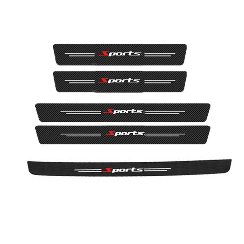 4/5PCS Car Door Sill Strip Carbon Fibre Protective Cover Universal Anti-scratch and Anti-collision Door Decorative Strip Sticker
